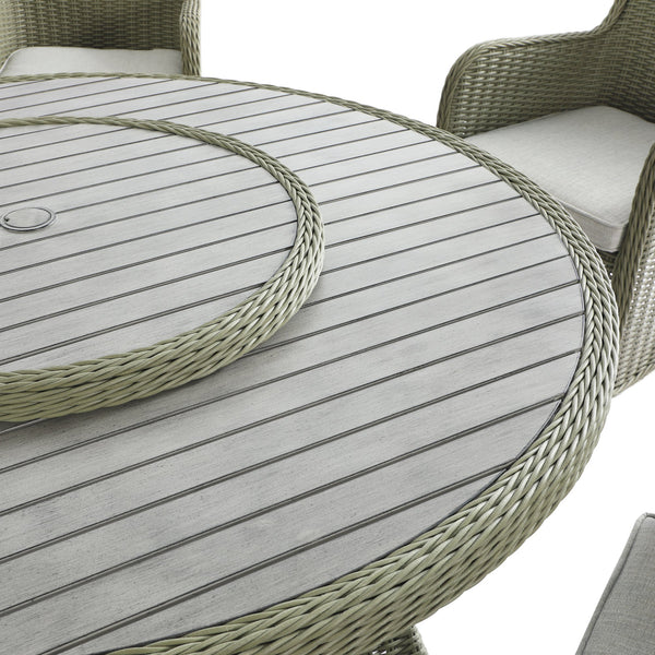 Hampshire 6-Seater Round Wicker Rattan Dining Set with Lazy Susan & Ice Bucket, Desert Sage
