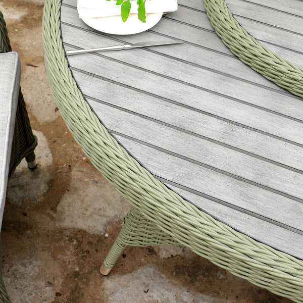 Hampshire 6-Seater Round Wicker Rattan Dining Set with Lazy Susan & Ice Bucket, Desert Sage