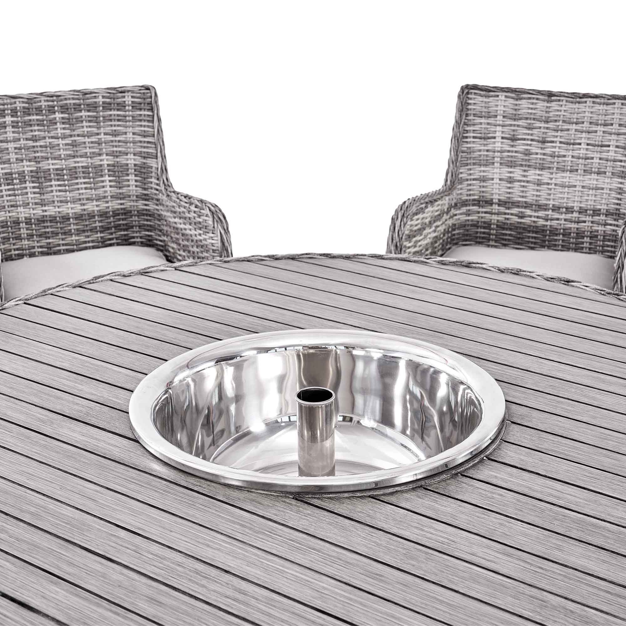 Hampshire 6-Seater Round Wicker Rattan Dining Set with Lazy Susan & Ice Bucket, Light Grey