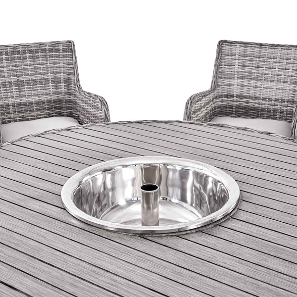 Hampshire 6-Seater Round Wicker Rattan Dining Set with Lazy Susan & Ice Bucket, Light Grey