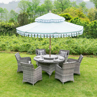 Hampshire 6-Seater Round Wicker Rattan Dining Set with Lazy Susan & Ice Bucket, Light Grey