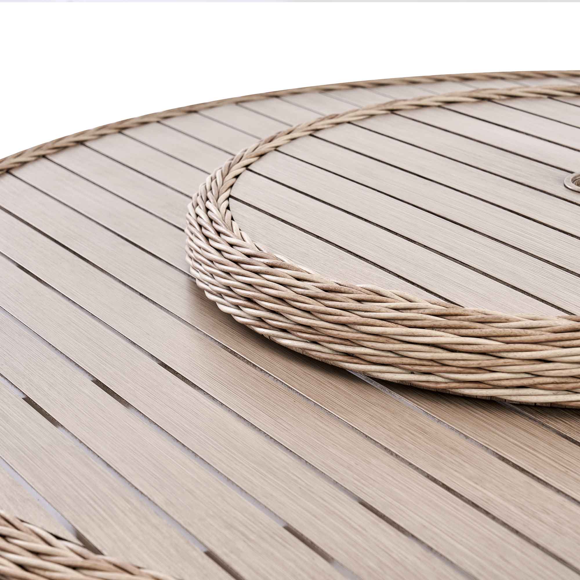 Hampshire 6-Seater Round Wicker Rattan Dining Set with Lazy Susan & Ice Bucket, Natural