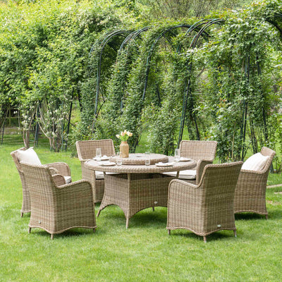 Hampshire 6-Seater Round Wicker Rattan Dining Set with Lazy Susan & Ice Bucket, Natural