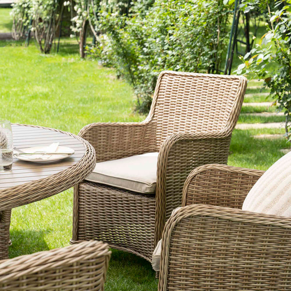 Hampshire 6-Seater Round Wicker Rattan Dining Set with Lazy Susan & Ice Bucket, Natural