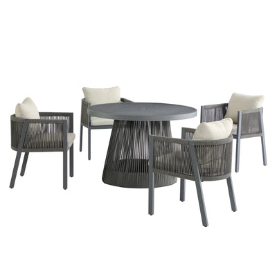 Pedra Rope and Aluminium Outdoor 4-Seater Round Dining Set, Grey