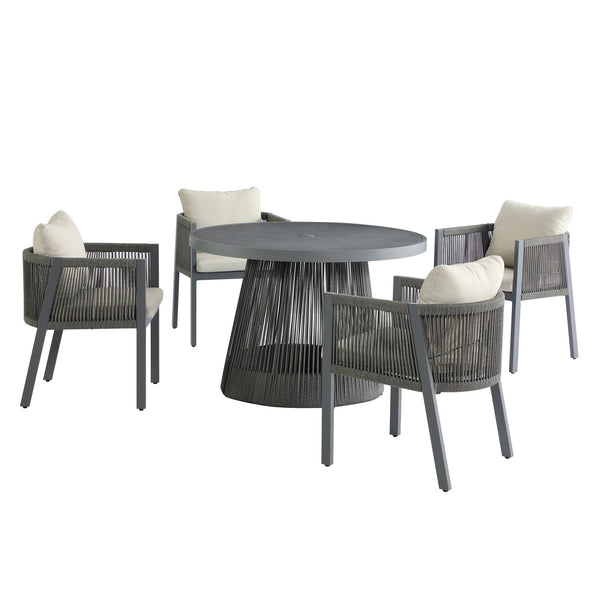 Pedra Rope and Aluminium Outdoor 4-Seater Round Dining Set, Grey