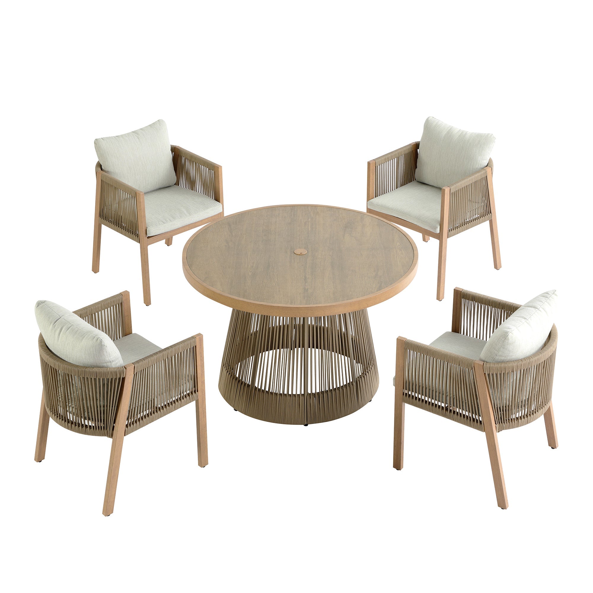 Pedra Rope and Aluminium Outdoor 4-Seater Round Dining Set, Natural