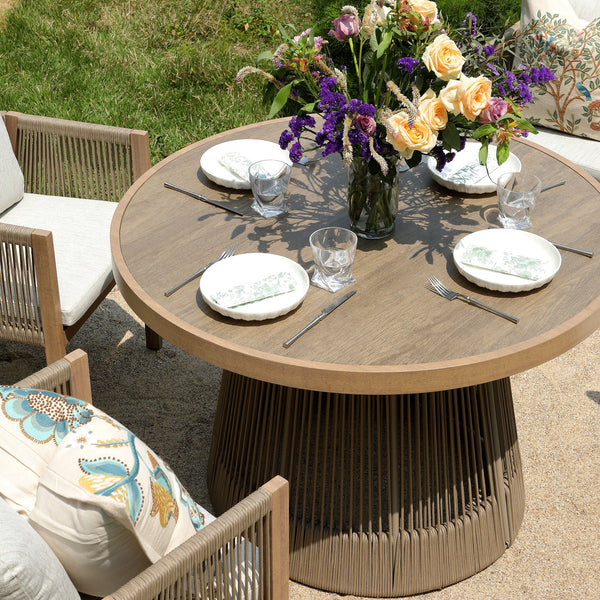 Pedra Rope and Aluminium Outdoor 4-Seater Round Dining Set, Natural