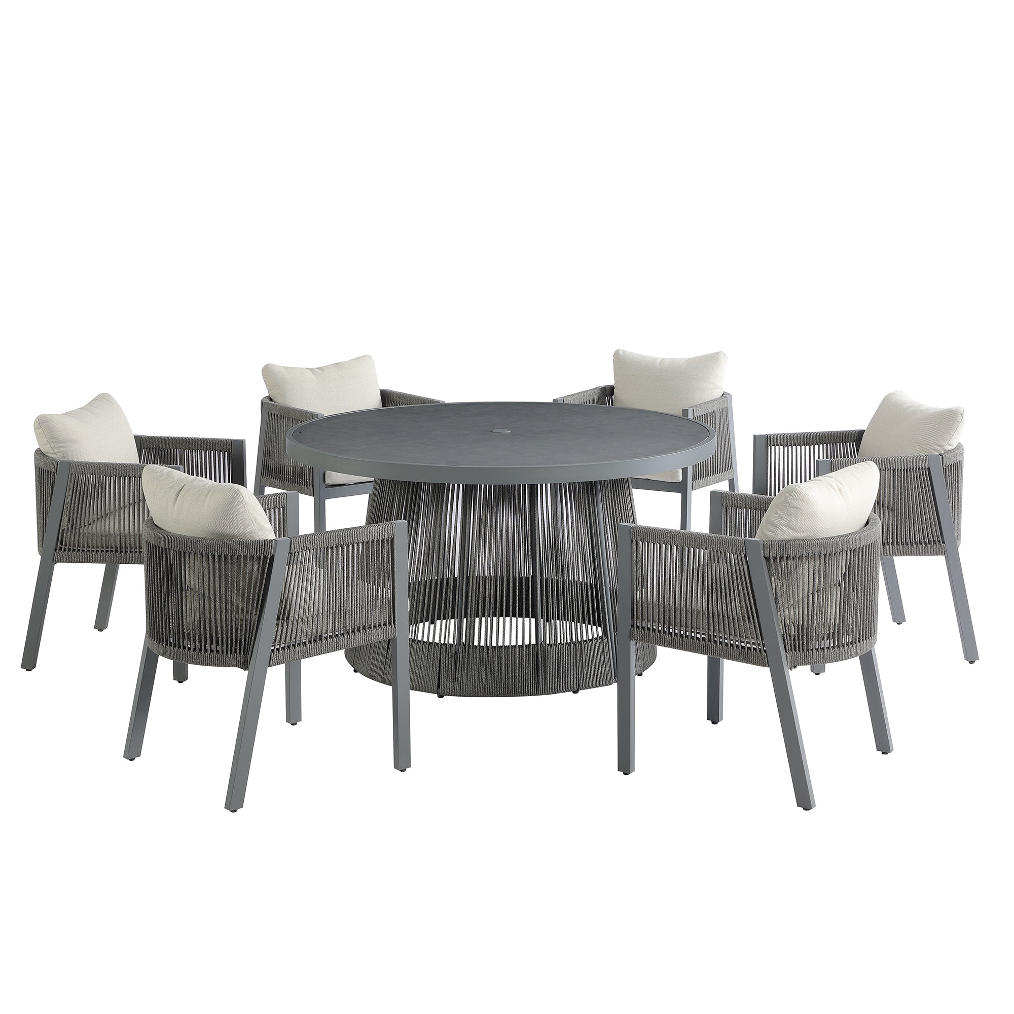 Pedra Rope and Aluminium Outdoor 6-Seater Round Dining Set, Grey