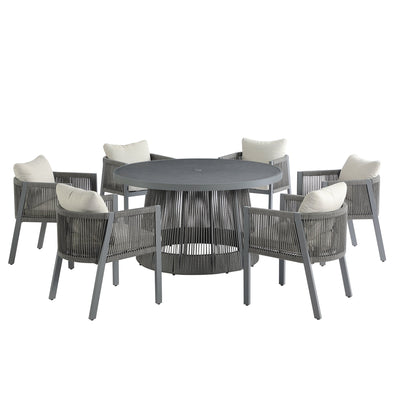 Pedra Rope and Aluminium Outdoor 6-Seater Round Dining Set, Grey