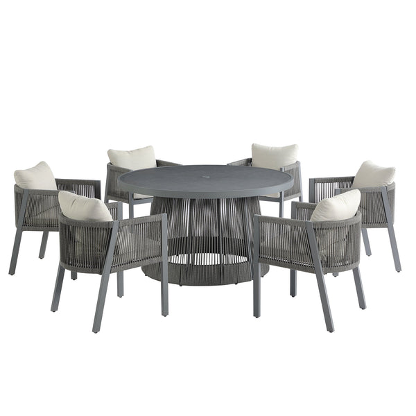 Pedra Rope and Aluminium Outdoor 6-Seater Round Dining Set, Grey