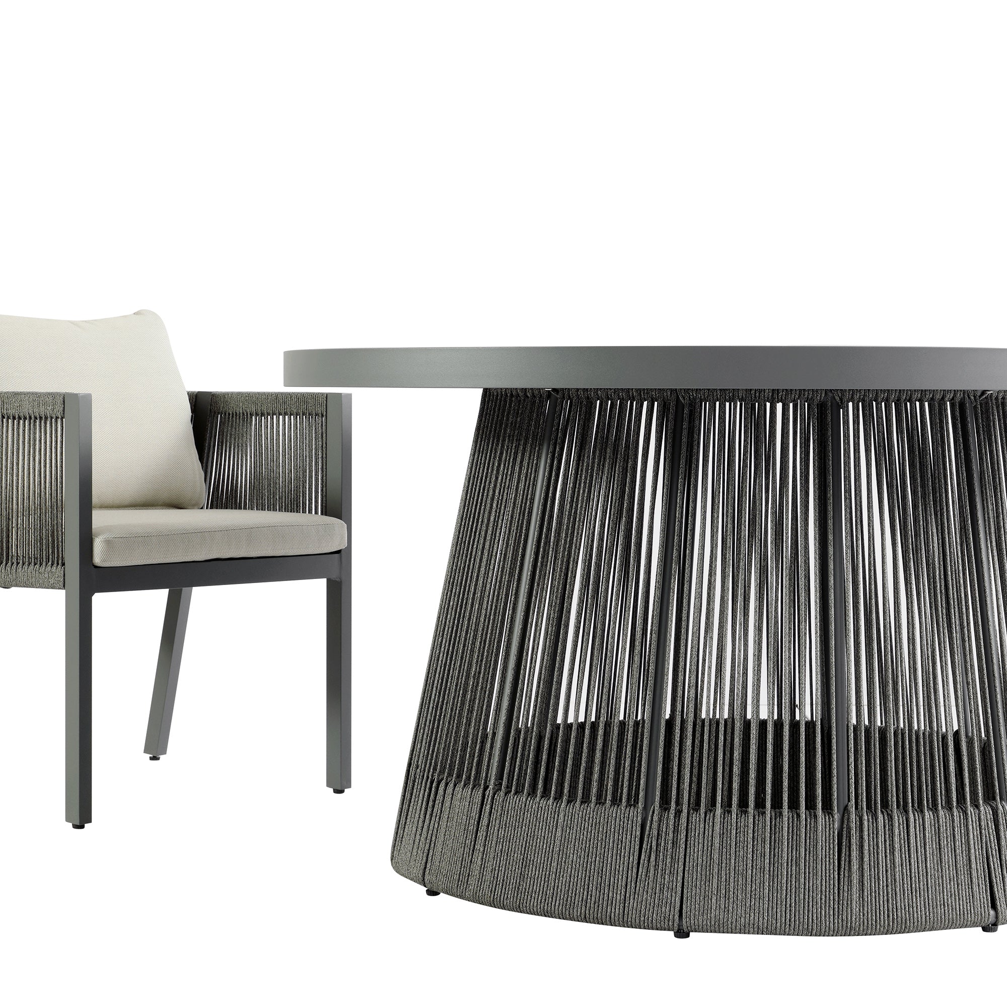 Pedra Rope and Aluminium Outdoor 6-Seater Round Dining Set, Grey