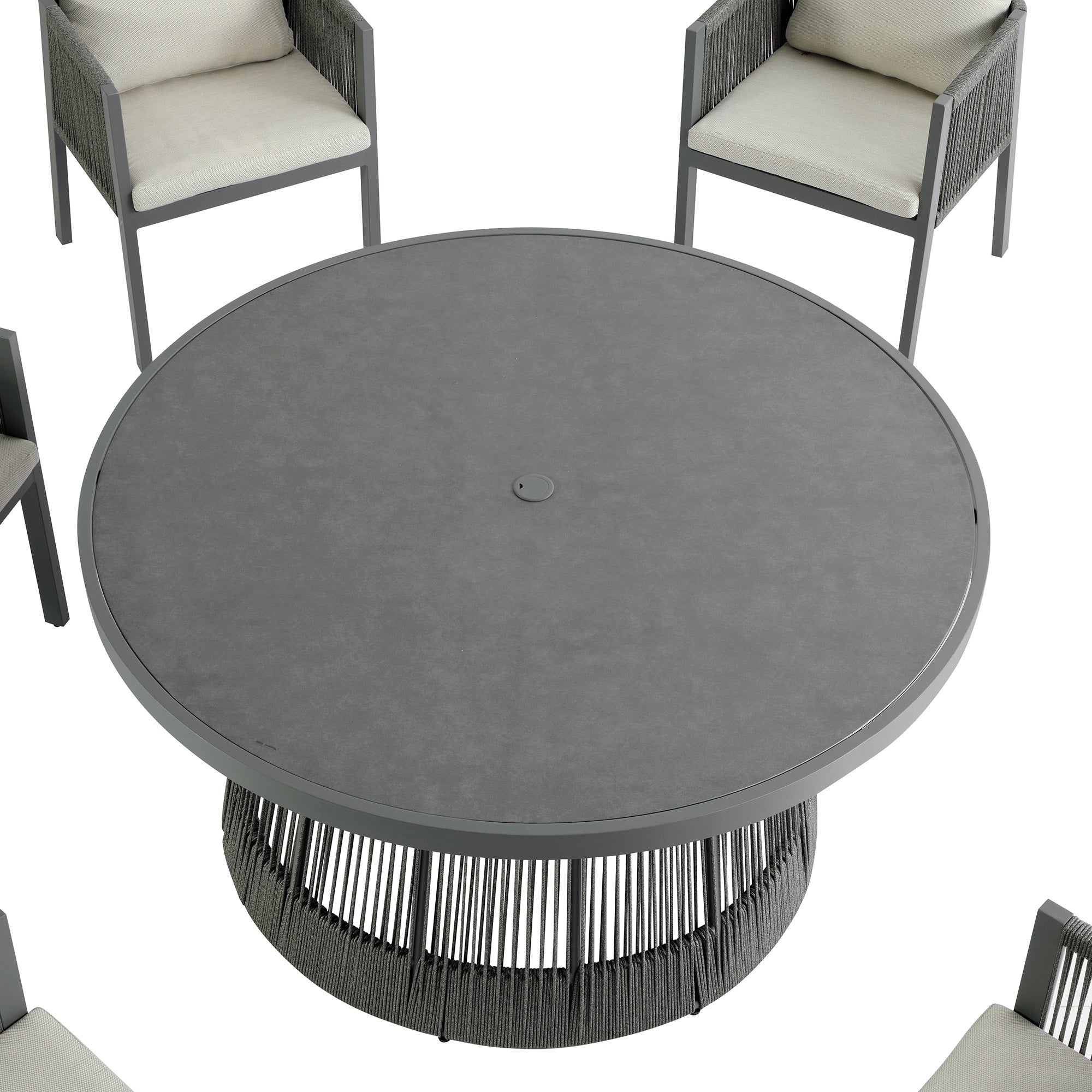Pedra Rope and Aluminium Outdoor 6-Seater Round Dining Set, Grey
