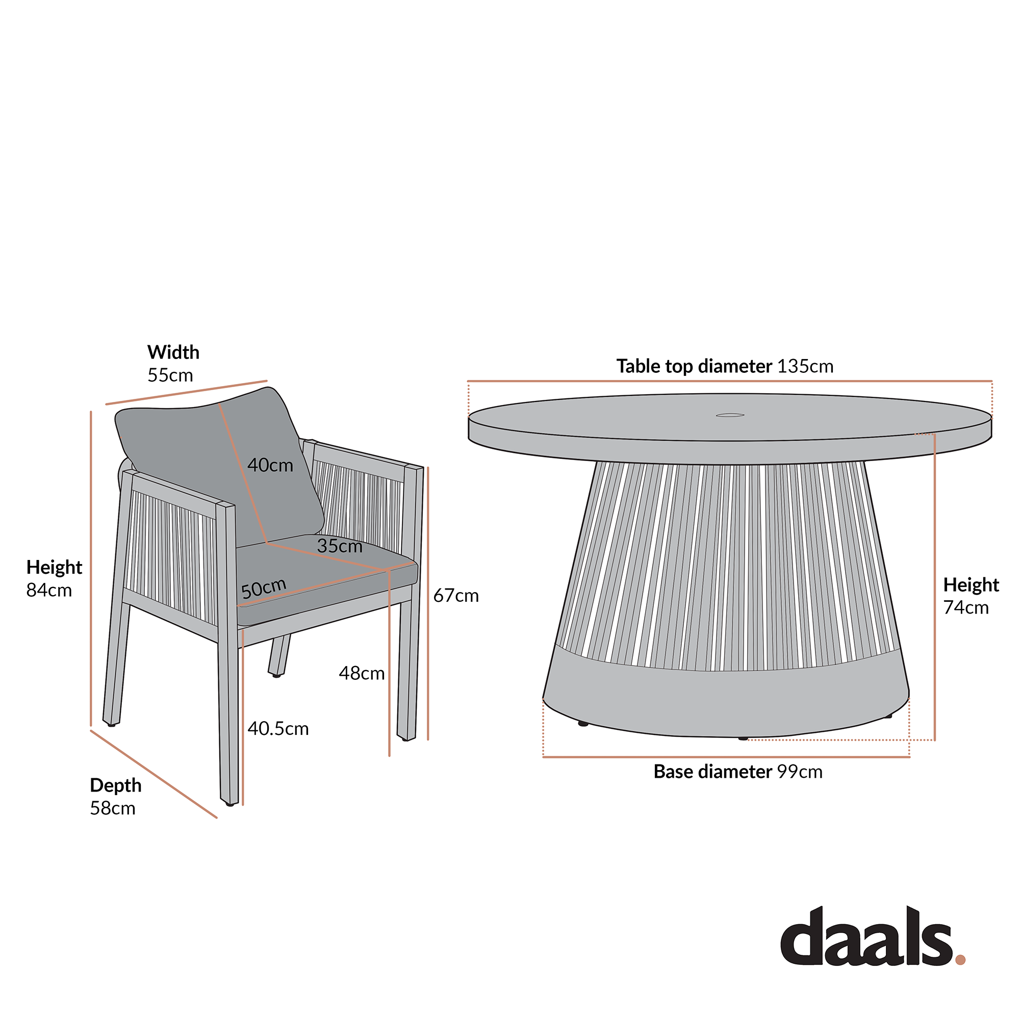Pedra Rope and Aluminium Outdoor 6-Seater Round Dining Set, Grey