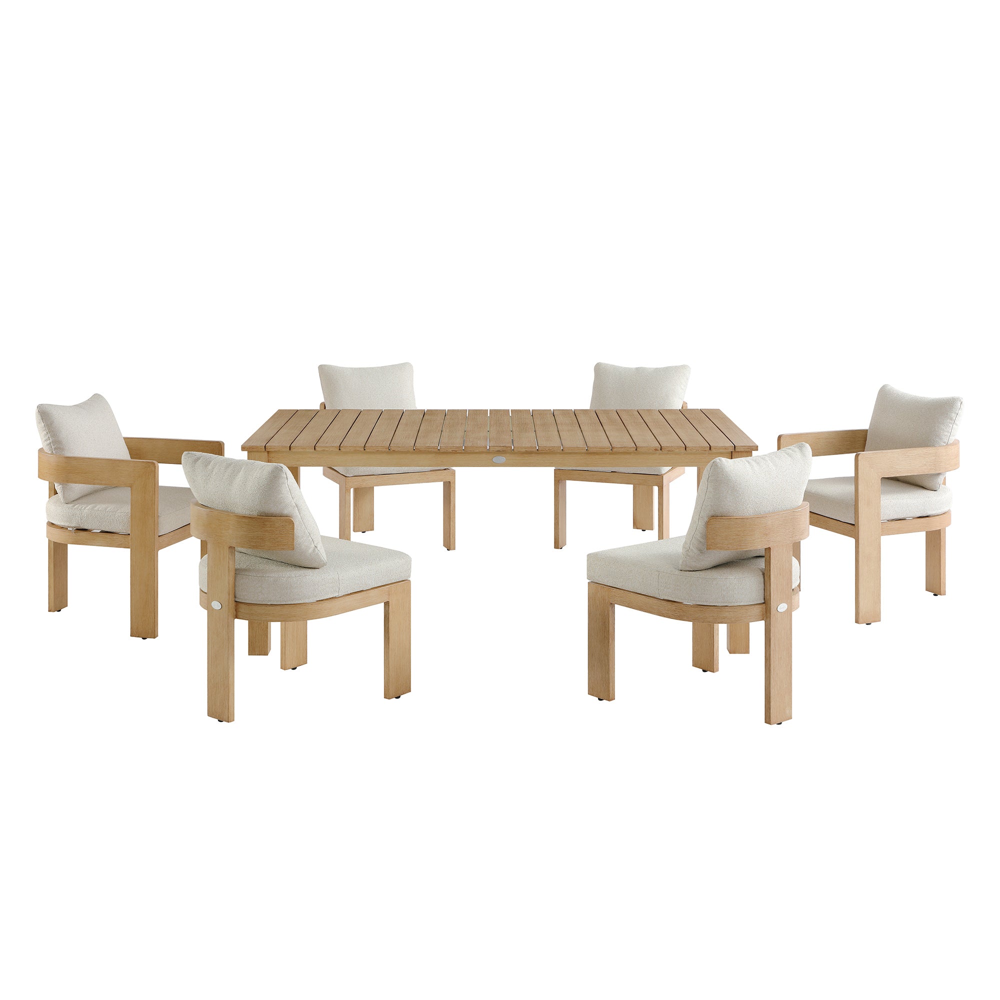 Stanford Outdoor 6-Seater Rectangular Dining Set, Natural with Beige Boucle Fabric