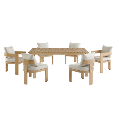 Stanford Outdoor 6-Seater Rectangular Dining Set, Natural with Beige Boucle Fabric
