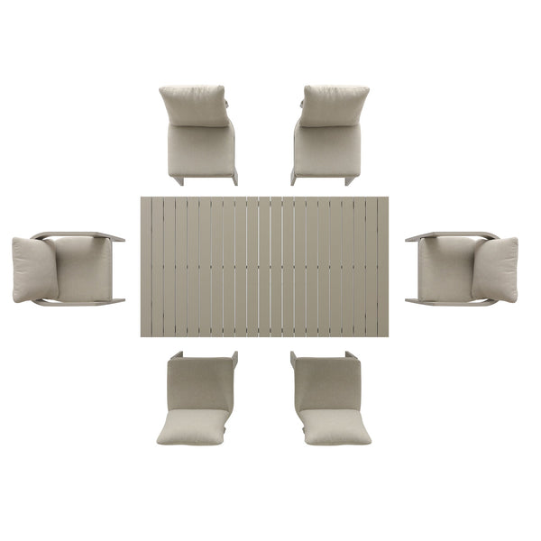 Stanford Outdoor 6-Seater Rectangular Dining Set, Taupe with Light Taupe Fabric