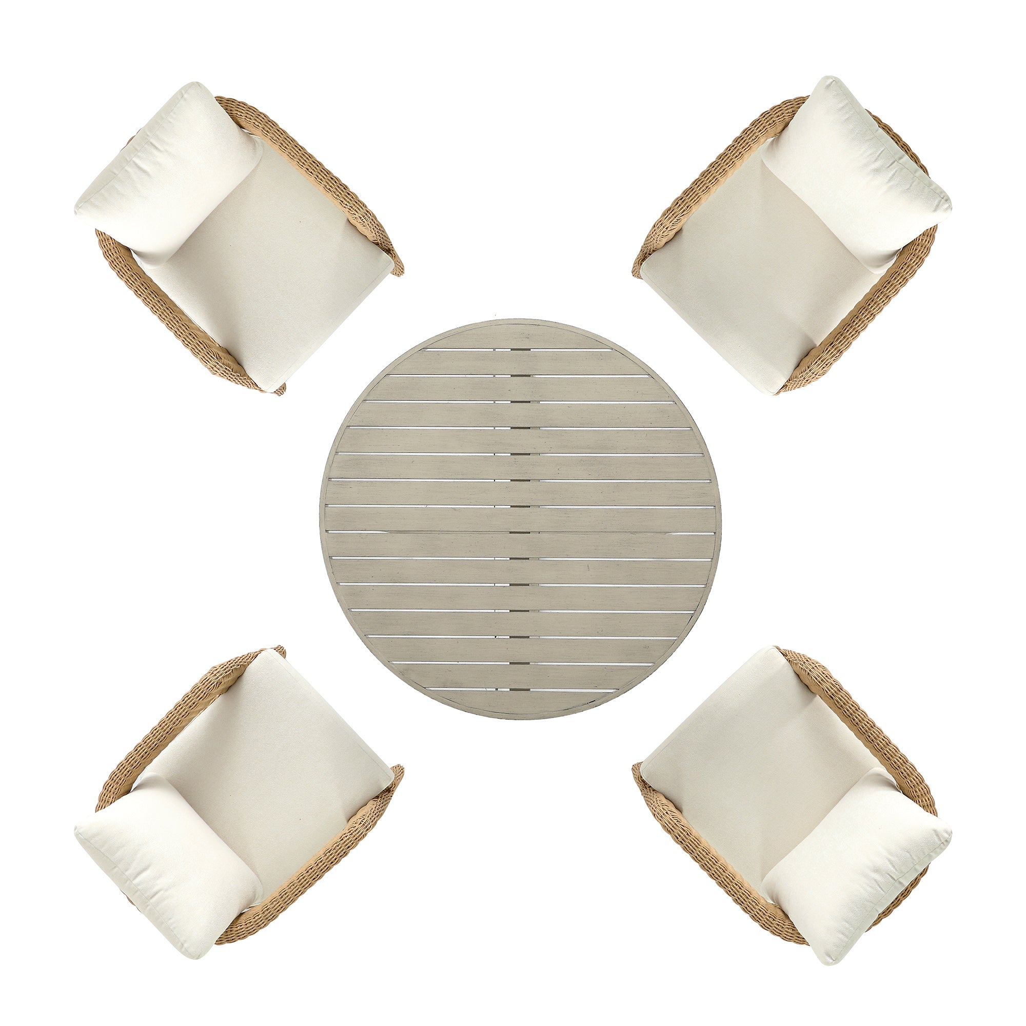 Stanford Round Wicker Outdoor 4-Seater Round Dining Set, Natural