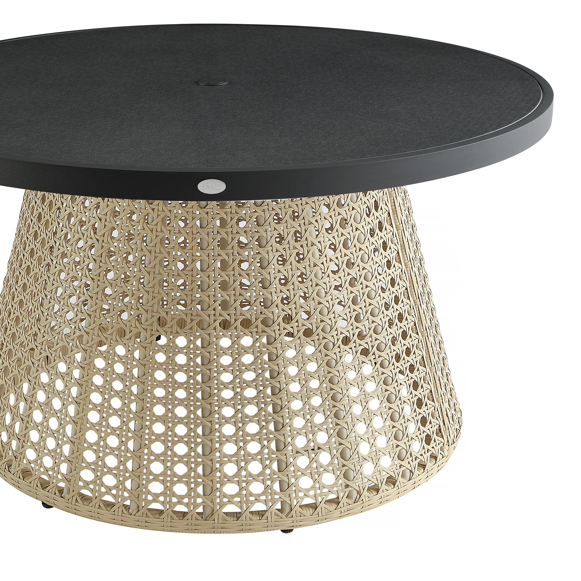 Pienza Outdoor Rattan 6-Seater Round Dining Set, Oatmeal Fabric with Black Frame