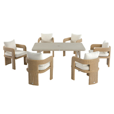 Stanford Round Wicker Outdoor 6-Seater Rectangular Dining Set, Natural