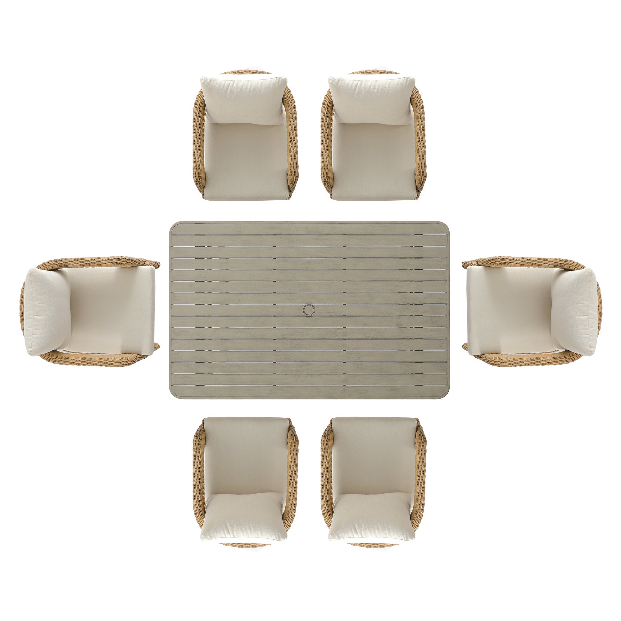 Stanford Round Wicker Outdoor 6-Seater Rectangular Dining Set, Natural