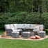 Hampshire Large Corner Round Wicker Rattan Casual Dining Set with Rising Firepit Table, Light Grey