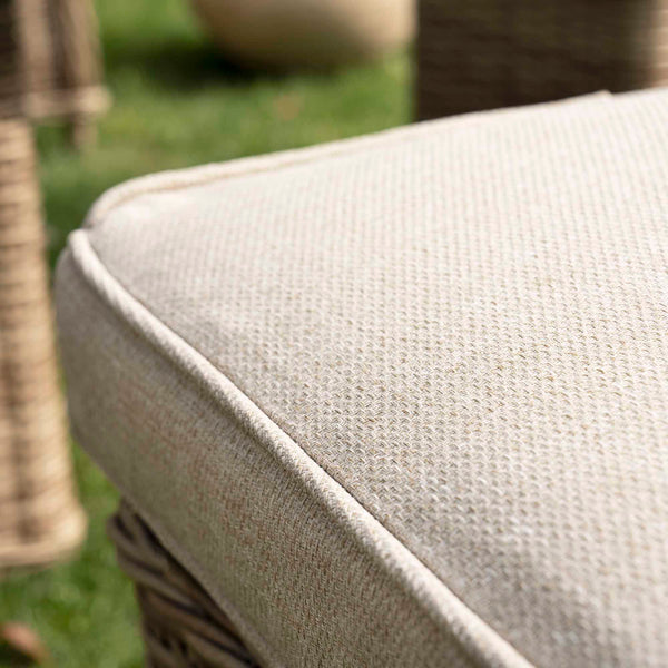 Hampshire Large Corner Round Wicker Rattan Casual Dining Set with Rising Firepit Table, Natural