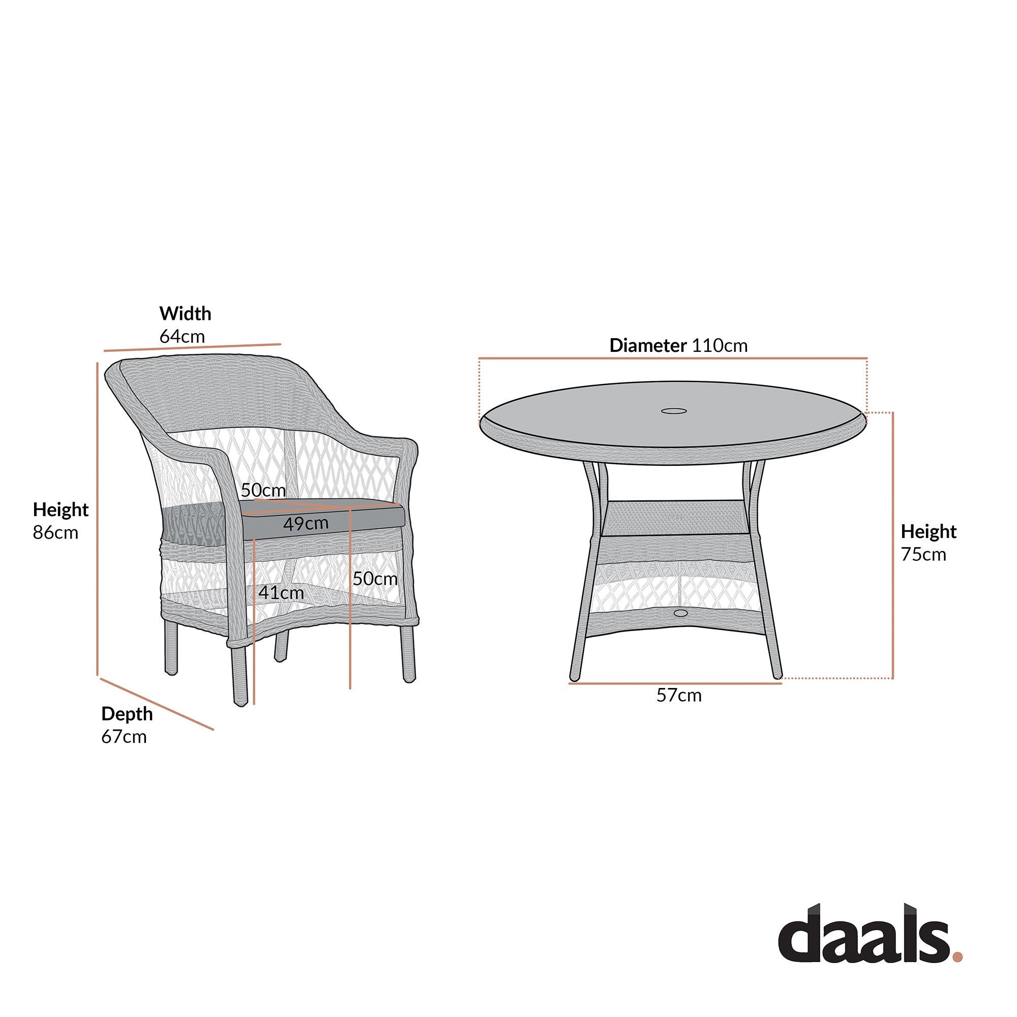 Willowbrook Lattice Weave Rattan 4-Seater Round Dining Set, White