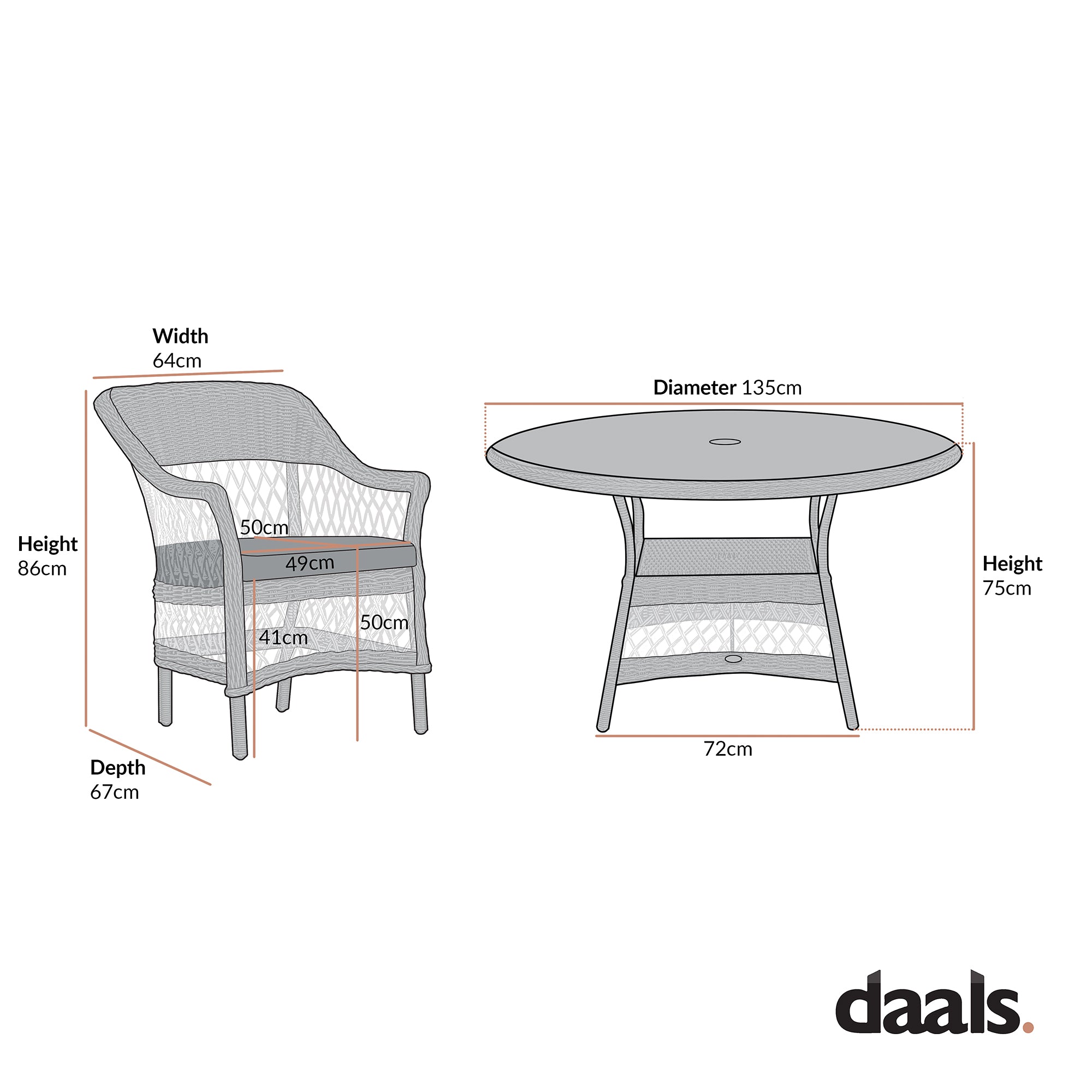 Willowbrook Lattice Weave Rattan 6-Seater Round Dining Set, Natural