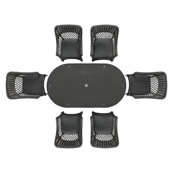 Willowbrook Lattice Weave Rattan 6-Seater Oval Dining Set, Dark Grey