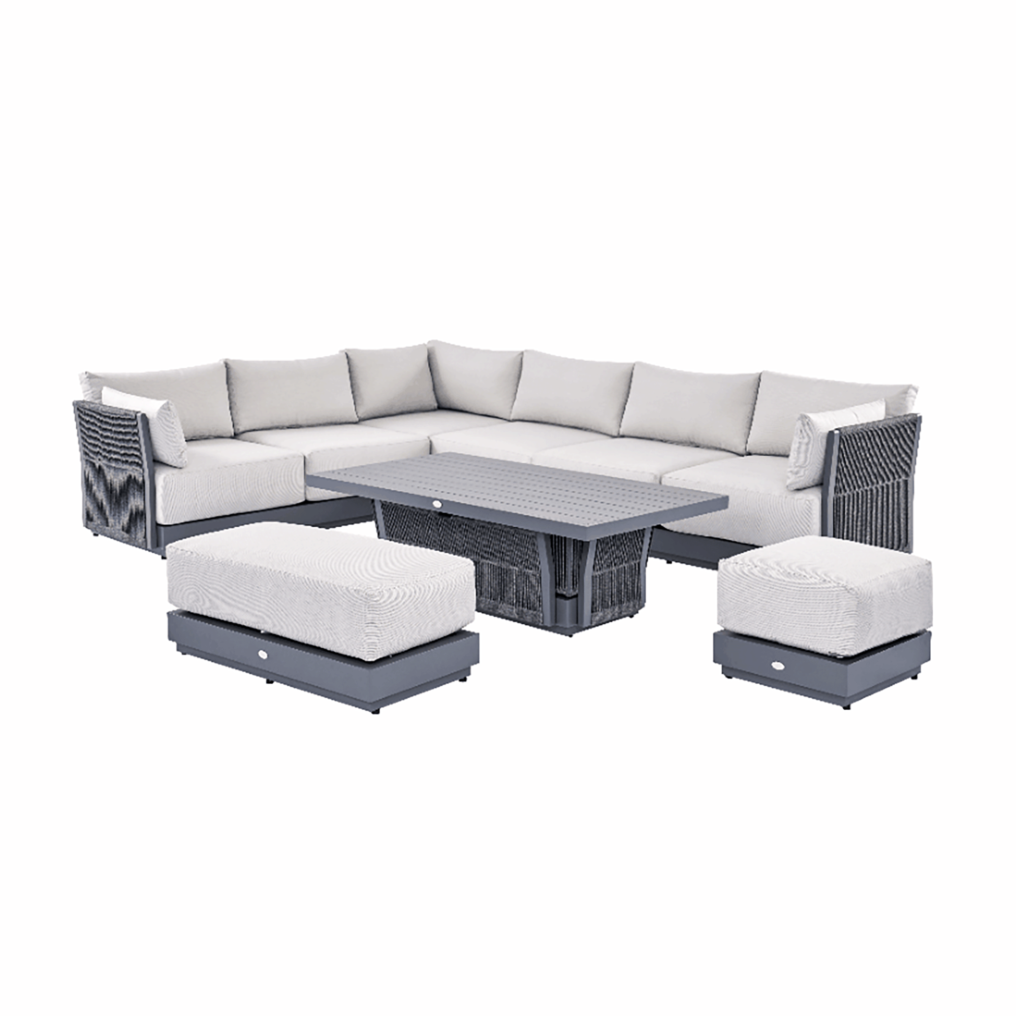 Pedra Rope and Aluminium Large Corner Casual Dining Set with Rising Table, Grey