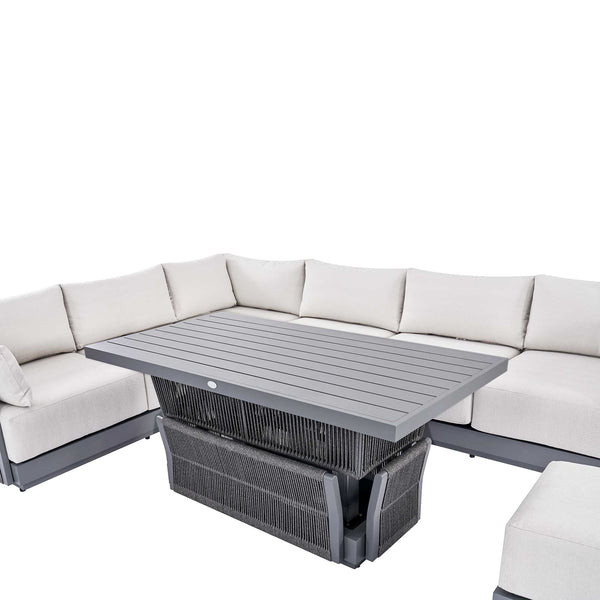 Pedra Rope and Aluminium Large Corner Casual Dining Set with Rising Table, Grey
