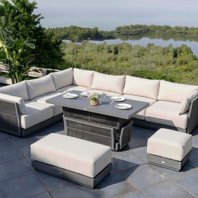 Pedra Rope and Aluminium Large Corner Casual Dining Set with Rising Table, Grey