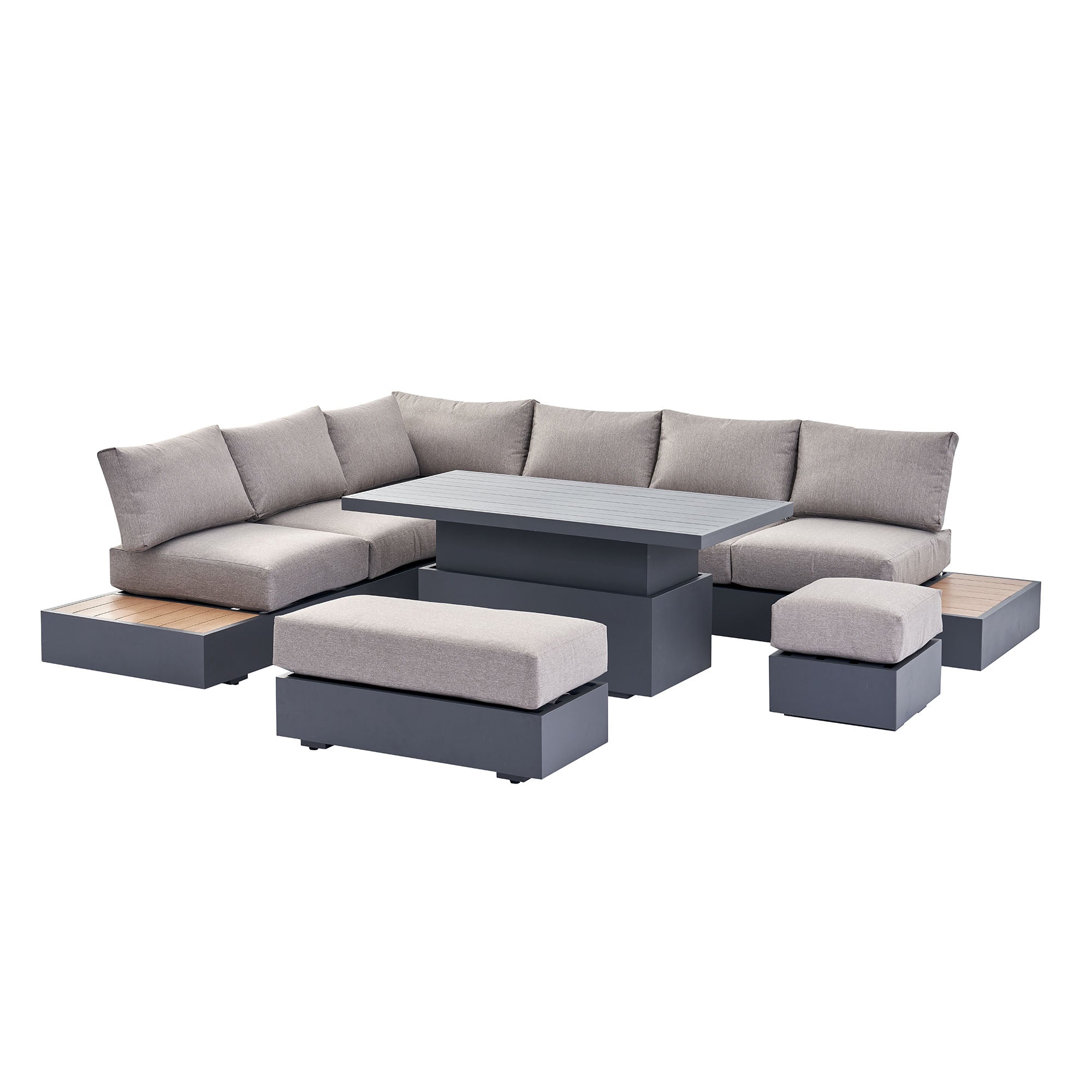 Jardin Aluminium Large Corner Casual Dining Set with Rising Table, Granite