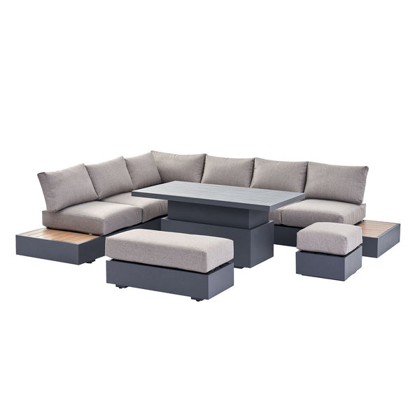 Jardin Aluminium Large Corner Casual Dining Set with Rising Table, Granite
