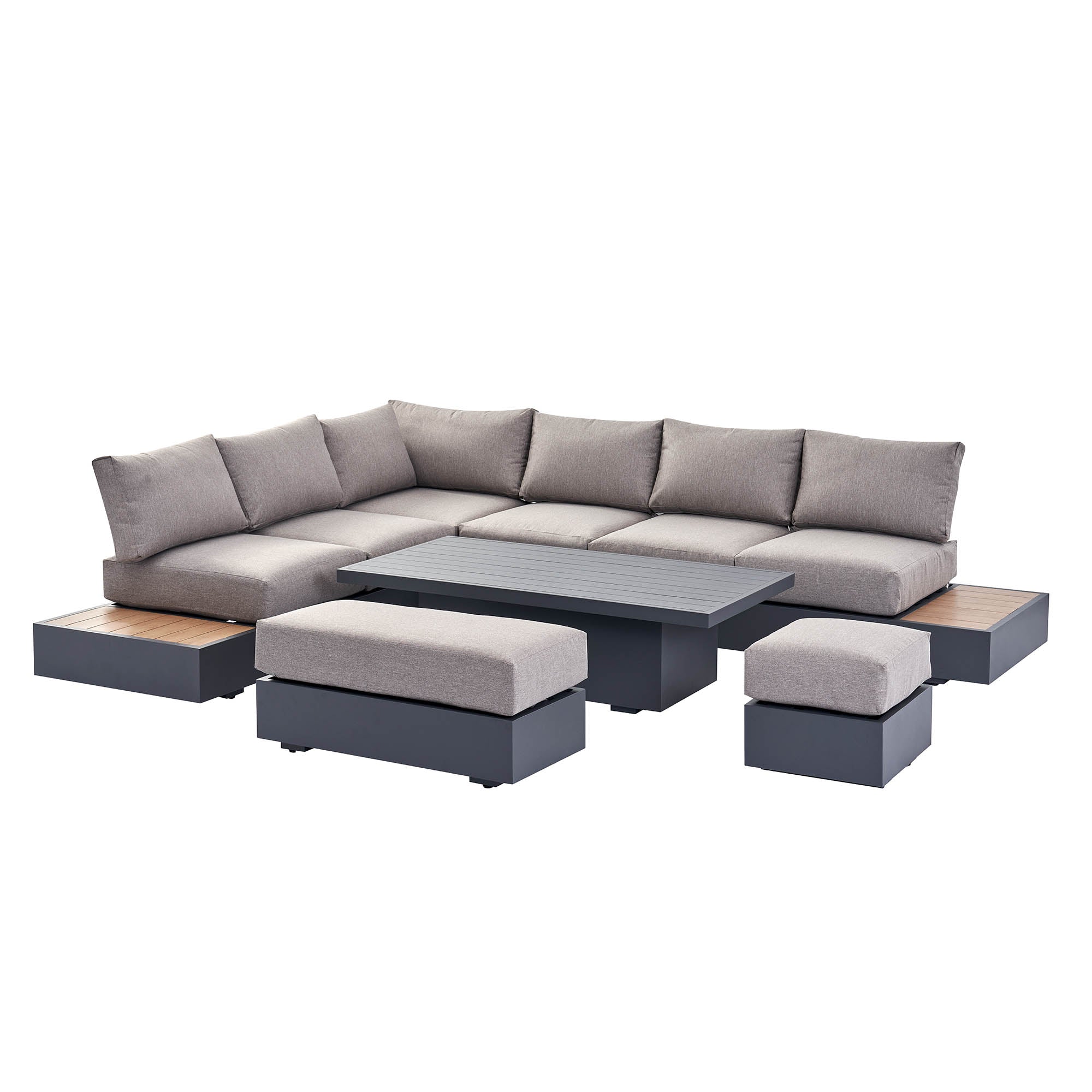 Jardin Aluminium Large Corner Casual Dining Set with Rising Table, Granite