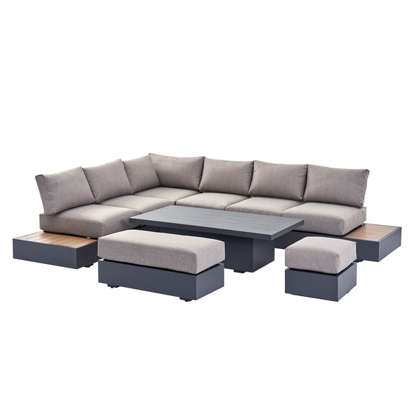 Jardin Aluminium Large Corner Casual Dining Set with Rising Table, Granite