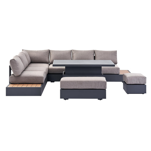 Jardin Aluminium Large Corner Casual Dining Set with Rising Table, Granite