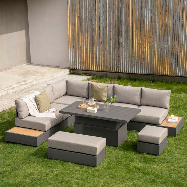 Jardin Aluminium Large Corner Casual Dining Set with Rising Table, Granite