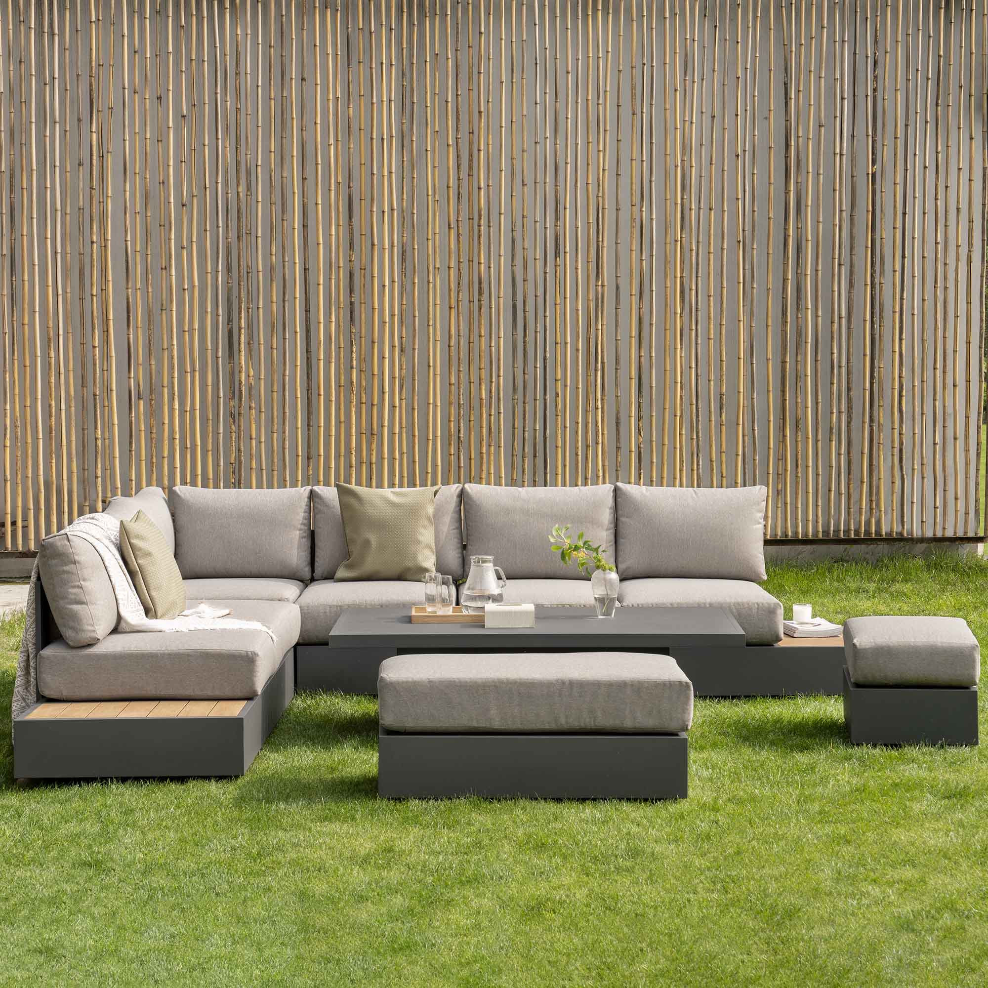Jardin Aluminium Large Corner Casual Dining Set with Rising Table, Granite