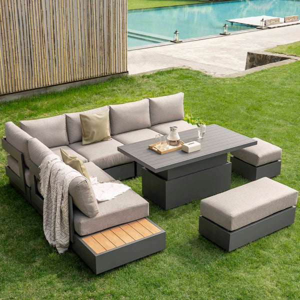 Jardin Aluminium Large Corner Casual Dining Set with Rising Table, Granite