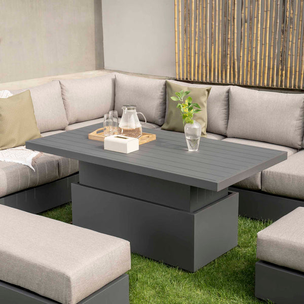 Jardin Aluminium Large Corner Casual Dining Set with Rising Table, Granite