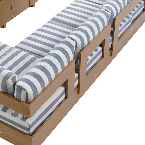 Jardin Aluminium Large Corner Casual Dining Set with Rising Table, Natural with Blue Stripes