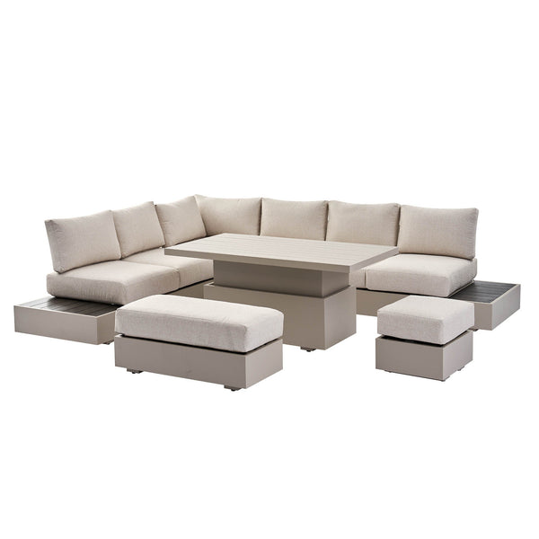 Jardin Aluminium Large Corner Casual Dining Set with Rising Table, Pumice