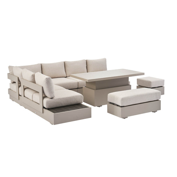 Jardin Aluminium Large Corner Casual Dining Set with Rising Table, Pumice