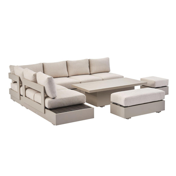 Jardin Aluminium Large Corner Casual Dining Set with Rising Table, Pumice