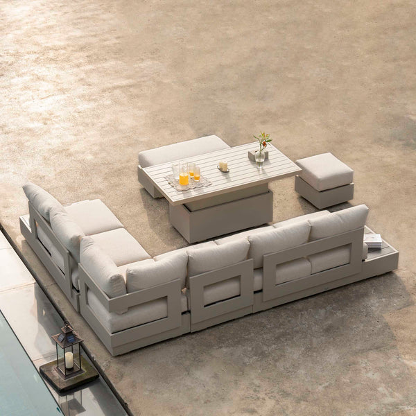 Jardin Aluminium Large Corner Casual Dining Set with Rising Table, Pumice