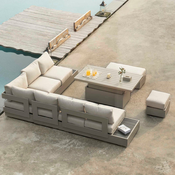 Jardin Aluminium Large Corner Casual Dining Set with Rising Table, Pumice
