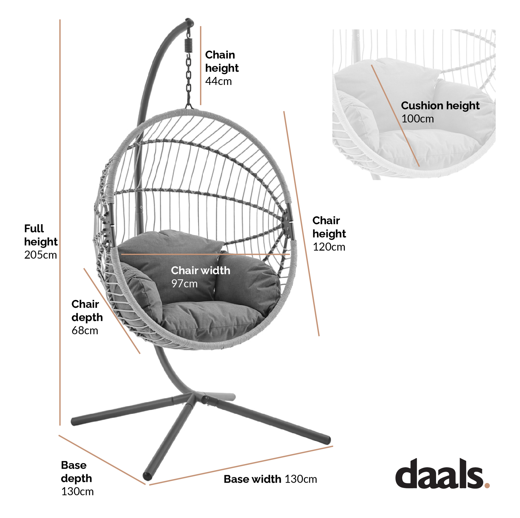 Harrington Rattan + Rope Indoor Outdoor Single Hanging Chair