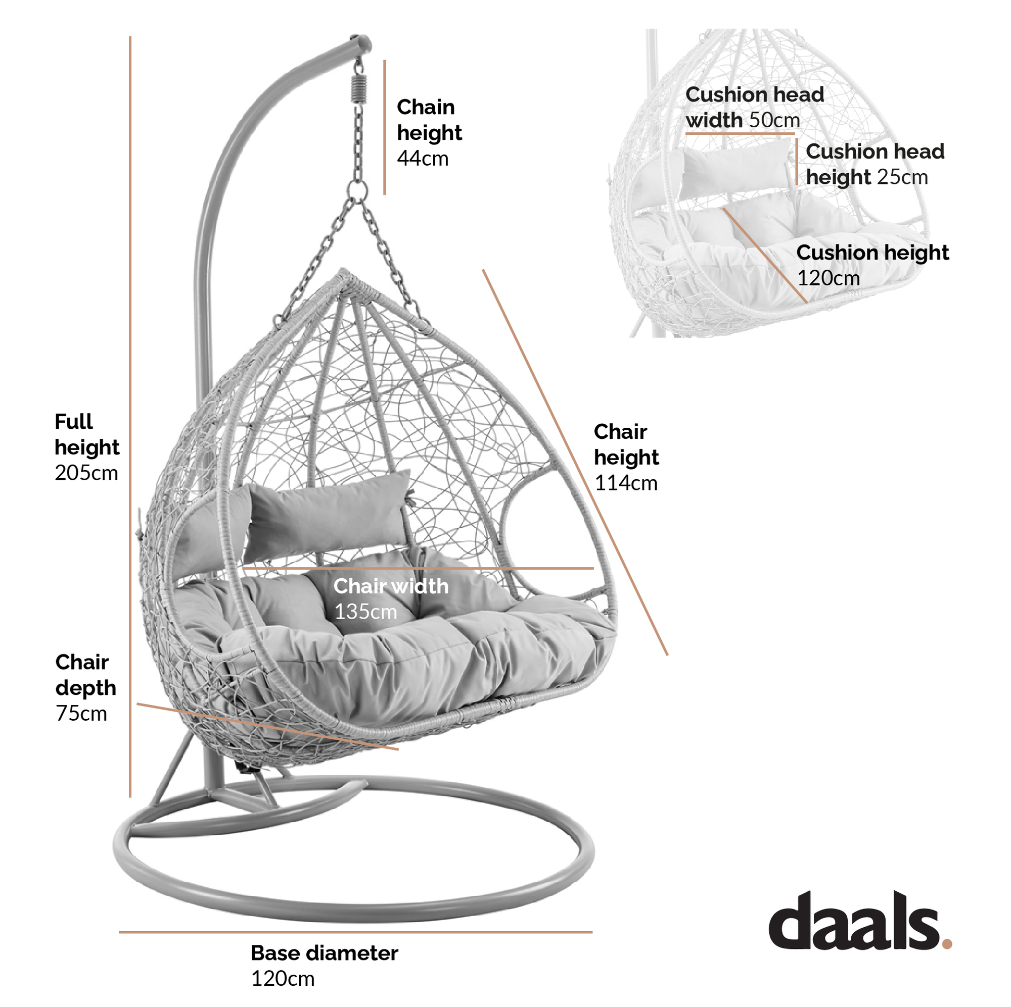 Deneb Light Grey Indoor Outdoor Double Hanging Chair